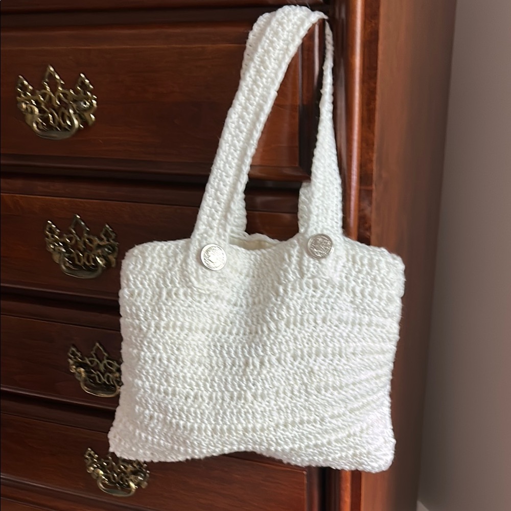 NWOT Handcrafted White Crocheted Tote Bag